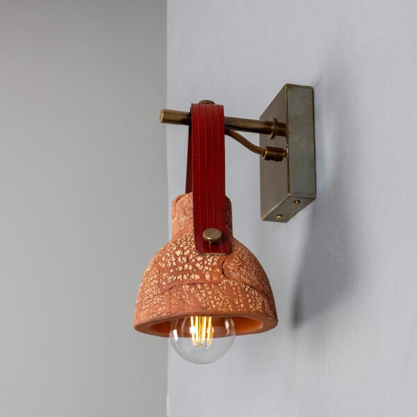 Nagi Organic Red Iron Ceramic Wall Light with Rescued Fire-Hose Strap Ceramic Wall Sconces Great Lighting UK Ltd