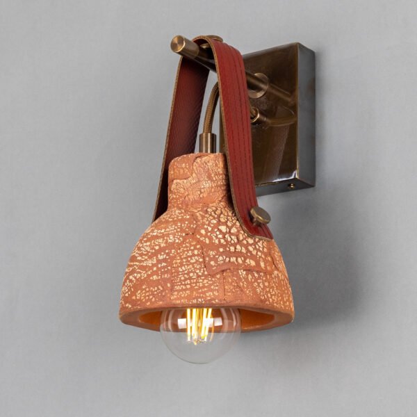 Nagi Organic Red Iron Ceramic Wall Light with Rescued Fire-Hose Strap Ceramic Wall Sconces Great Lighting UK Ltd