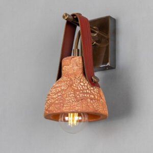 Nagi Organic Red Iron Ceramic Wall Light with Rescued Fire-Hose Strap Ceramic Wall Lights Great Lighting UK Ltd