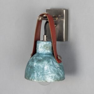 Nagi Organic Ceramic Wall Light with Rescued Fire-Hose Strap in Blue Earth Ceramic Kitchen Wall Lights Great Lighting UK Ltd