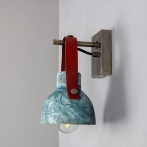 Nagi Organic Ceramic Wall Light with Rescued Fire-Hose Strap in Blue Earth Ceramic Kitchen Wall Lights Great Lighting UK Ltd