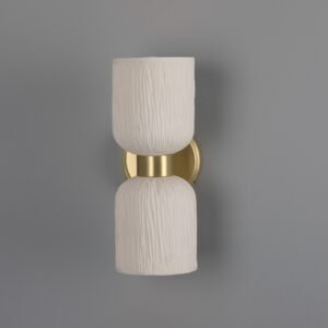 Sakura Double Ceramic and Brass Wall Light finished in Striped Matt White Ceramic Kitchen Wall Lights Great Lighting UK Ltd
