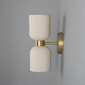 Sakura Double Ceramic and Brass Wall Light finished in Striped Matt White Ceramic Wall Sconces Great Lighting UK Ltd