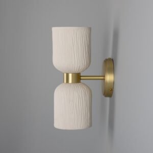 Sakura Double Ceramic and Brass Wall Light finished in Striped Matt White Ceramic Kitchen Wall Lights Great Lighting UK Ltd