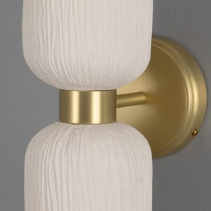 Sakura Double Ceramic and Brass Wall Light finished in Striped Matt White Ceramic Wall Sconces Great Lighting UK Ltd