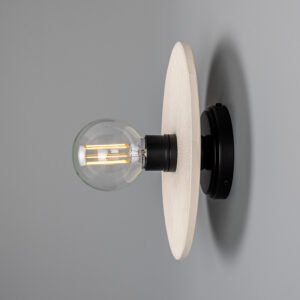 Bog Oak Organic Ceramic Disc Wall Light in Striped Matte White Ceramic Wall Lights Great Lighting UK Ltd