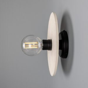 Bog Oak Organic Ceramic Disc Wall Light in Striped Matte White Ceramic Kitchen Wall Lights Great Lighting UK Ltd