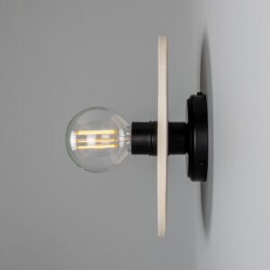 Bog Oak Organic Ceramic Disc Wall Light in Striped Matte White Ceramic Wall Lights Great Lighting UK Ltd