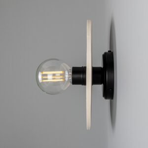 Bog Oak Organic Ceramic Disc Wall Light in Striped Matte White Ceramic Kitchen Wall Lights Great Lighting UK Ltd