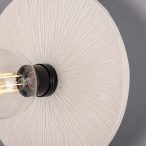 Bog Oak Organic Ceramic Disc Wall Light in Striped Matte White Ceramic Kitchen Wall Lights Great Lighting UK Ltd