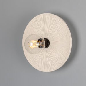 Bog Oak Organic Ceramic Disc Wall Light in Striped Matte White Ceramic Wall Lights Great Lighting UK Ltd