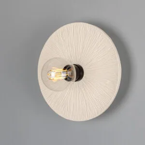 Bog Oak Organic Ceramic Disc Wall Light in Striped Matte White Ceramic Kitchen Wall Lights Great Lighting UK Ltd