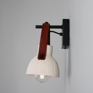 Nagi Organic Ceramic Wall Light with Rescued Fire-Hose Strap - Matt White Striped Finish Bedroom Wall Lights Great Lighting UK Ltd