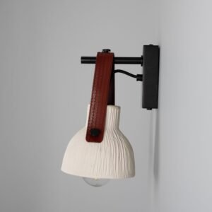 Nagi Organic Ceramic Wall Light with Rescued Fire-Hose Strap - Matt White Striped Finish Bedroom Wall Lights Great Lighting UK Ltd