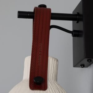 Nagi Organic Ceramic Wall Light with Rescued Fire-Hose Strap - Matt White Striped Finish Bedroom Wall Lights Great Lighting UK Ltd