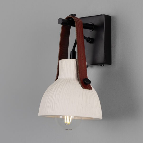 Nagi Organic Ceramic Wall Light with Rescued Fire-Hose Strap - Matt White Striped Finish Ceramic Wall Sconces Great Lighting UK Ltd