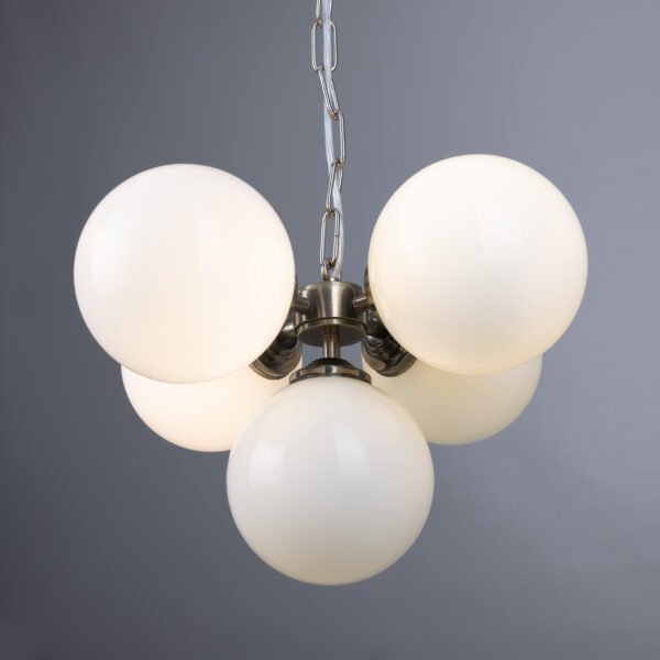 Yaounde Small Opal Five Glass Globe Chandelier Large Single - 3 Arm Pendants Great Lighting UK Ltd