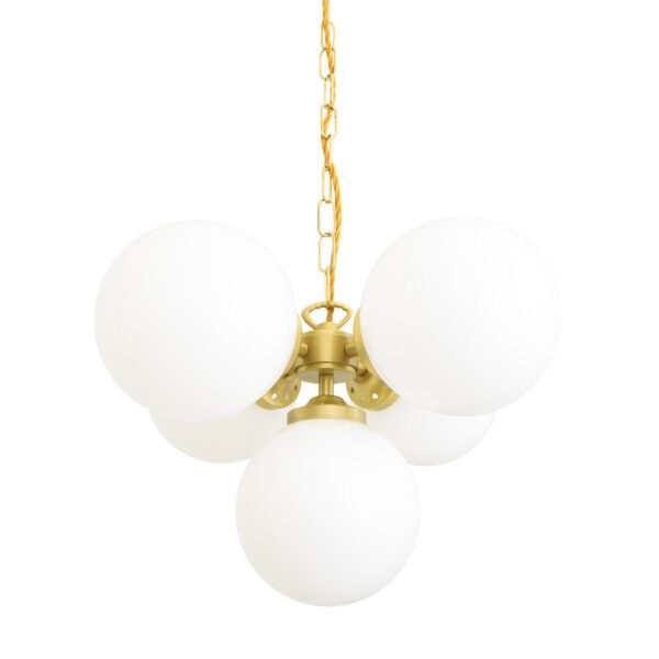 Yaounde Small Opal Five Glass Globe Chandelier Large Single - 3 Arm Pendants Great Lighting UK Ltd
