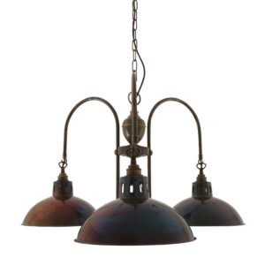 Goiania Three-Arm Industrial Brass Chandelier Kitchen Ceilings Lights Great Lighting UK Ltd
