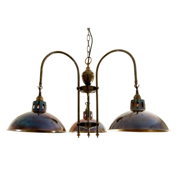 Goiania Three-Arm Industrial Brass Chandelier Kitchen Ceilings Lights Great Lighting UK Ltd