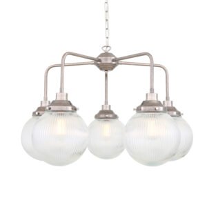 Genoa 5 Bowl Prismatic Glass Chandelier Four to Six Arm Pendants Great Lighting UK Ltd