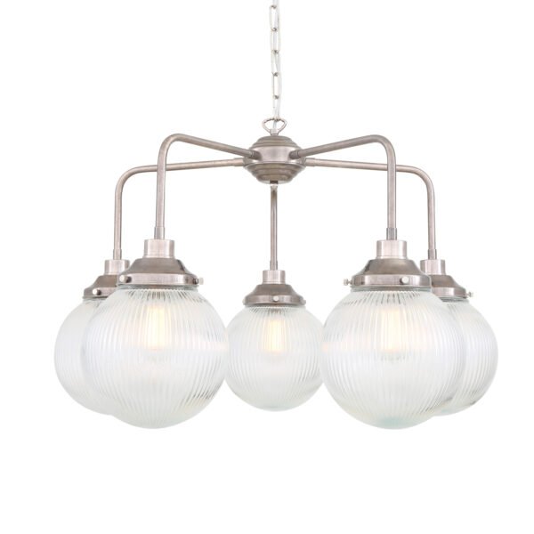 Genoa 5 Bowl Prismatic Glass Chandelier Four to Six Arm Pendants Great Lighting UK Ltd