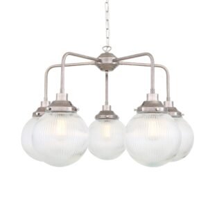 Genoa 5 Bowl Prismatic Glass Chandelier Four to Six Arm Pendants Great Lighting UK Ltd