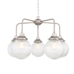 Genoa 5 Bowl Prismatic Glass Chandelier Four to Six Arm Pendants Great Lighting UK Ltd