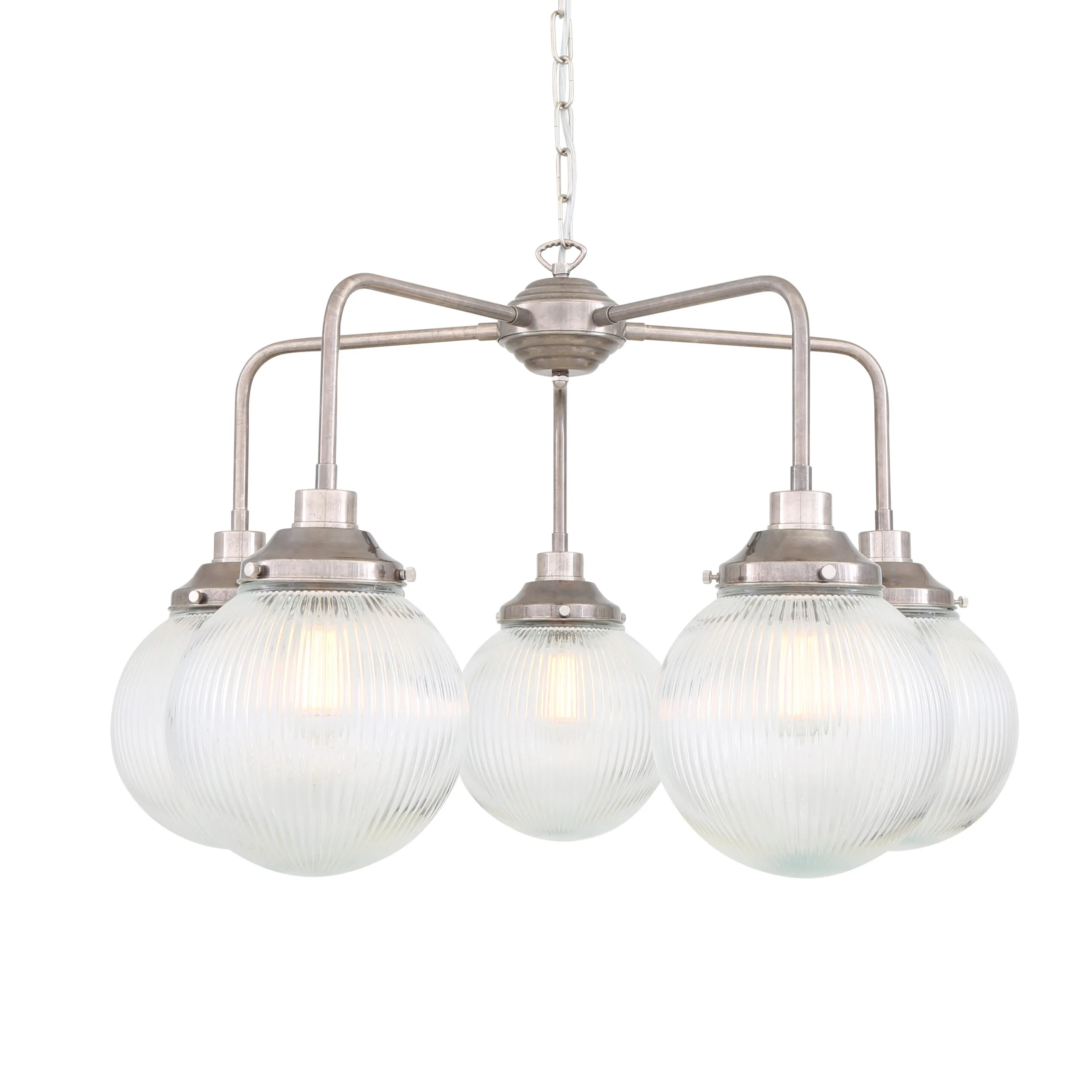 Genoa 5 Bowl Prismatic Glass Chandelier Four to Six Arm Pendants Great Lighting UK Ltd