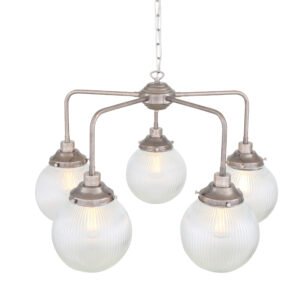 Genoa 5 Bowl Prismatic Glass Chandelier Four to Six Arm Pendants Great Lighting UK Ltd