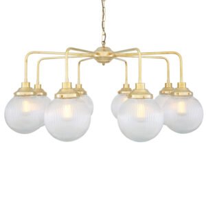 Genoa Chandelier with Eight Light Prismatic Glass Bowls Four to Six Arm Pendants Great Lighting UK Ltd