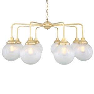 Genoa Chandelier with Eight Light Prismatic Glass Bowls Four to Six Arm Pendants Great Lighting UK Ltd