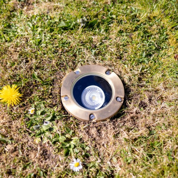 Antwerp Brass Adjustable IP65 Ground Spotlight Brass Outdoor Lights Great Lighting UK Ltd