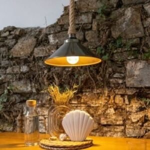 Naxos IP65 Jute Rope Pendant Light with 38cm Vintage Brass Shade Bathroom Pendant & Ceiling Lights Great Lighting UK Ltd