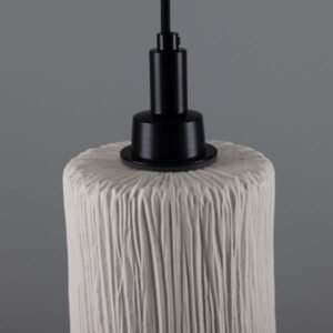 Senna 12cm Organic Ceramic Cylinder IP44 Bathroom Pendant Light Matte White Striped IP44 Bathroom Lighting Great Lighting UK Ltd