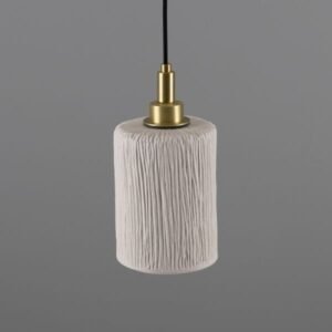 Senna 12cm Organic Ceramic Cylinder IP44 Bathroom Pendant Light Matte White Striped IP44 Bathroom Lighting Great Lighting UK Ltd