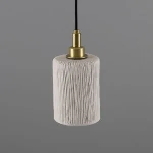 Senna 12cm Organic Ceramic Cylinder IP44 Bathroom Pendant Light Matte White Striped Ceramic Bathroom Pendant Lights Great Lighting UK Ltd