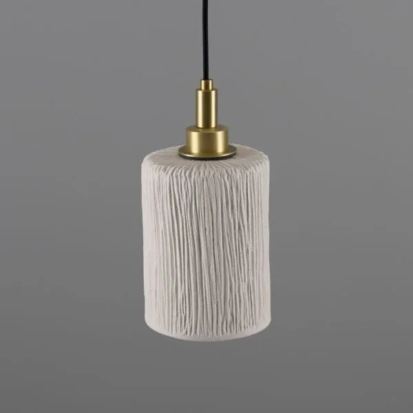 Senna 12cm Organic Ceramic Cylinder IP44 Bathroom Pendant Light Matte White Striped Ceramic Bathroom Pendant Lights Great Lighting UK Ltd
