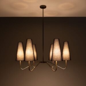 Para Modern Brass Chandelier with Fabric Shades, Six-Arm Four to Six Arm Pendants Great Lighting UK Ltd