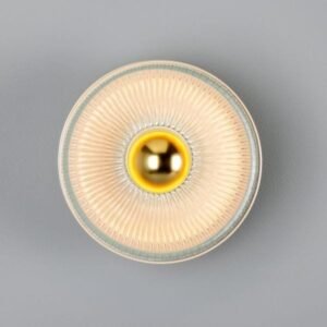 Eclipse Coloured Brass and Holophane Glass Dish Wall Light Brass Wall Lights Great Lighting UK Ltd