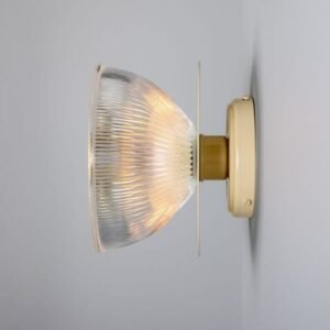 Eclipse Coloured Brass and Holophane Glass Dish Wall Light Brass Wall Lights Great Lighting UK Ltd