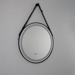 Sines Black Circular LED Bathroom Mirror 60cm Vanity Lights & LED Mirrors Great Lighting UK Ltd
