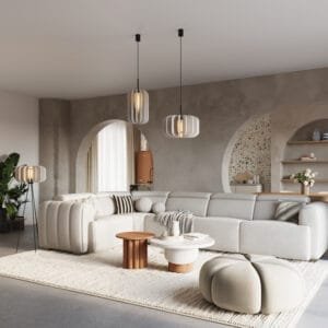 Mula Felt Pendant Light 27cm - Natural Minimalist Ceiling Lights Great Lighting UK Ltd