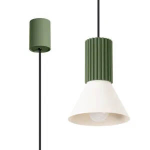 Estria Pendant Light - Natural / Olive Green Coloured Pendant Lights Great Lighting UK Ltd