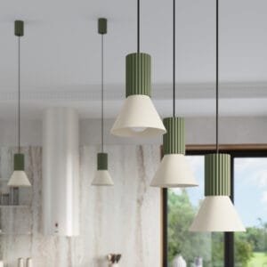 Estria Pendant Light - Natural / Olive Green Coloured Lights Fittings Great Lighting UK Ltd