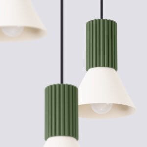 Estria 3-Light Pendant Cluster - Natural / Olive Green Uncategorized Great Lighting UK Ltd