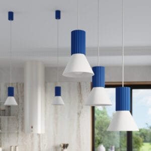 Estria 3-Light Pendant Cluster - White / Ultramarine Cylinder & Pendant Clusters Great Lighting UK Ltd