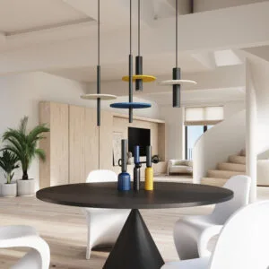 Feltro Felt Disc Pendant Light - Black / Natural Bedroom Pendant Lights Great Lighting UK Ltd