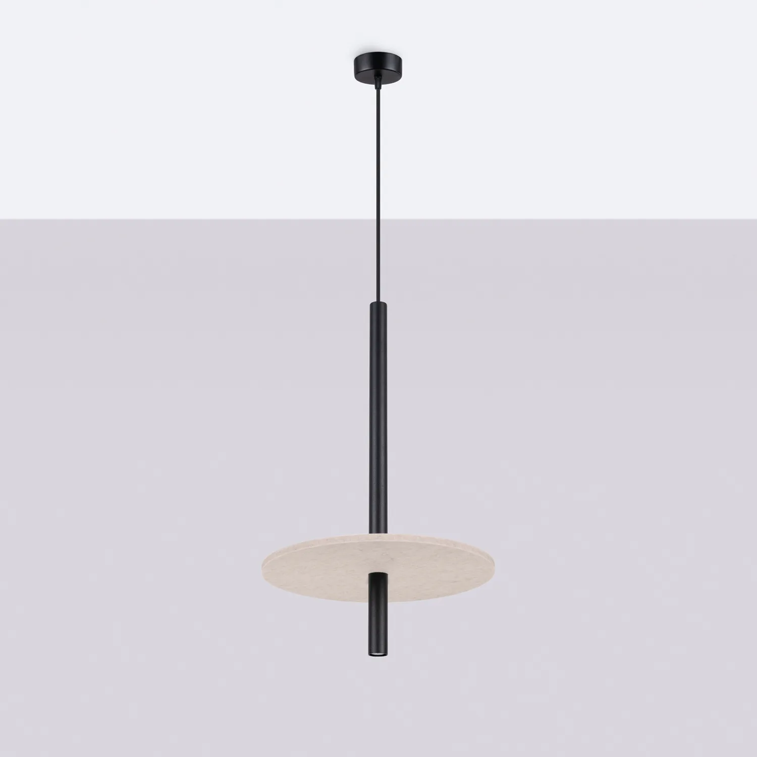 Feltro Felt Disc Pendant Light - Black / Natural Bedroom Pendant Lights Great Lighting UK Ltd
