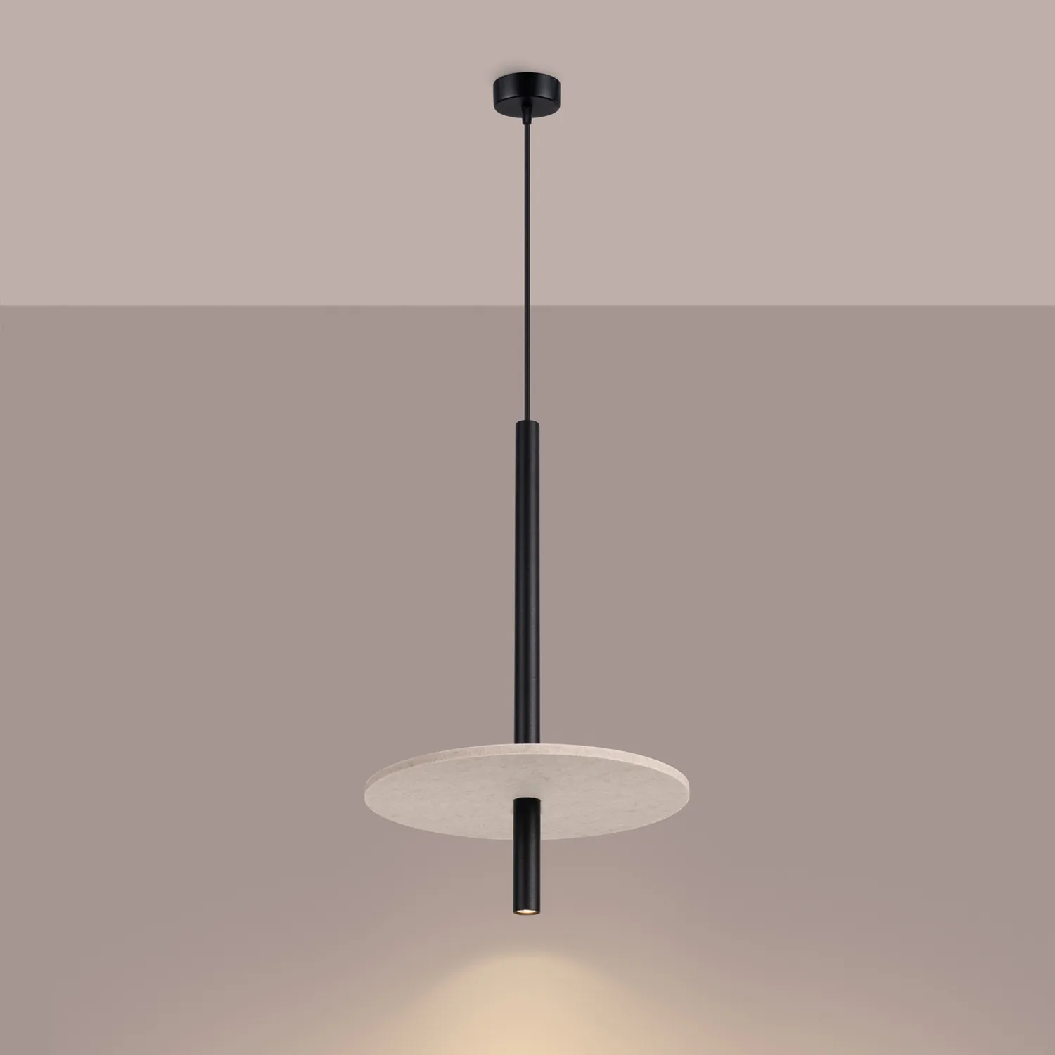 Feltro Felt Disc Pendant Light - Black / Natural Bedroom Pendant Lights Great Lighting UK Ltd